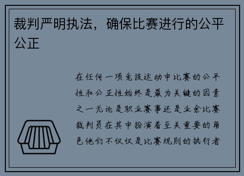 裁判严明执法，确保比赛进行的公平公正