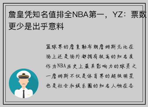 詹皇凭知名值排全NBA第一，YZ：票数更少是出乎意料